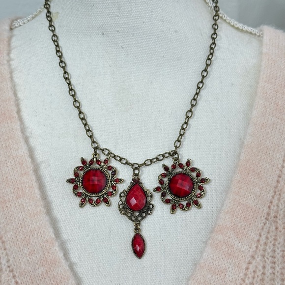 Cottagecore Victorian chandelier Red Pendant Necklace - Picture 3 of 4